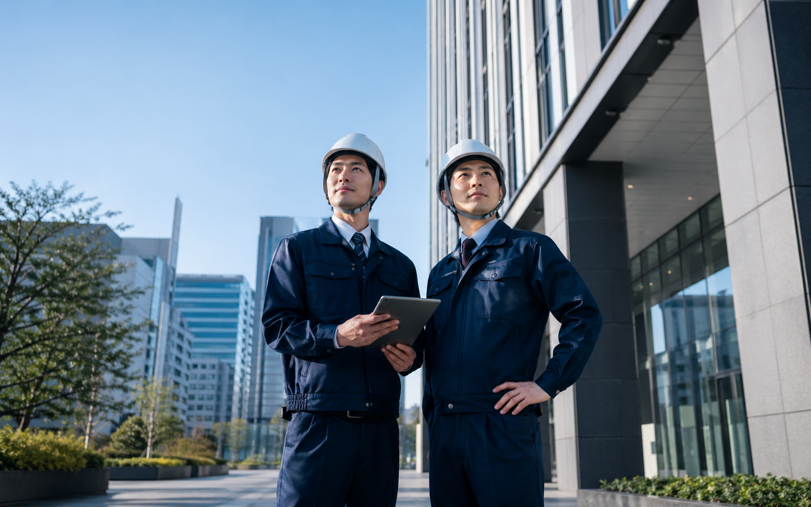建物を点検する作業員